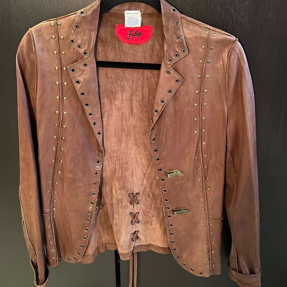 Women’s Guy Fulop Distressed Brown Leather Jacket size 6
